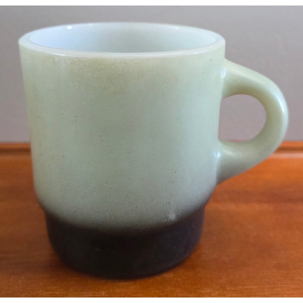 Vintage Fire-King Anchor Hocking Milk Glass Stacking Mug Brown Green Gradient